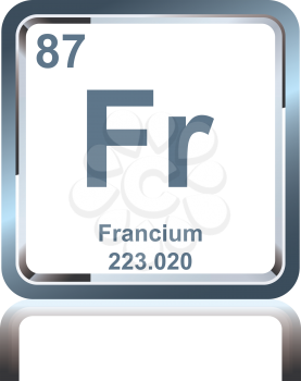 Symbol of chemical element francium as seen on the Periodic Table of the Elements, including atomic number and atomic weight.