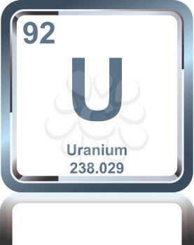 Symbol of chemical element uranium as seen on the Periodic Table of the Elements, including atomic number and atomic weight.