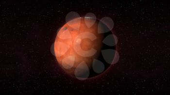 Planet Mars in outer space with stars in the background. Computer generated illustration. Mars texture is public domain provided by NASA.