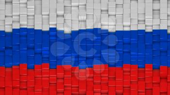 Russian flag made of cubes in a random pattern. 3D computer generated image.