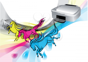 colors of printer. abstract horses as ink for printer