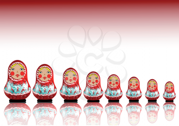7 matryoshka dolls lined up in a row