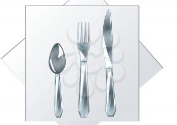spoon, fork, knife on a white napkin