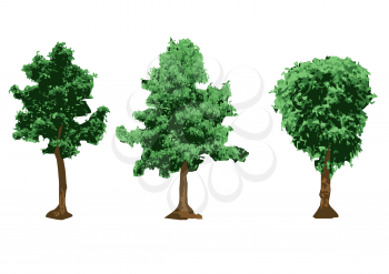 urban trees silhouettes isolated on white background