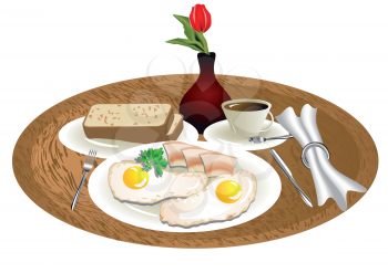 breakfast tray with the eggs and bacon