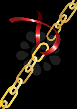 chain and a ribbon isolated on black