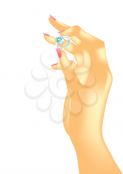 woman's hand and a ring with a stone