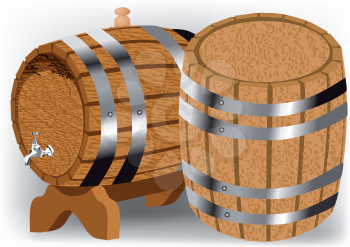 2 wine barrels. vector object in 10 EPS