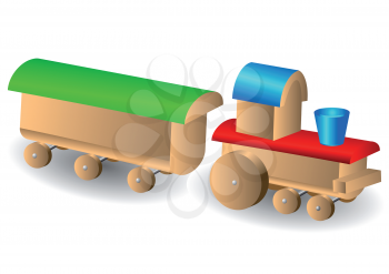 Wooden children's locomotive with wagon isolated on white