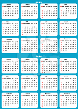 Calendar 2013,2014, starts on Sunday. 10 EPS