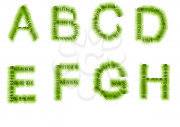 grass letters A, B, C, D, E, F, G, H isolated o a white background