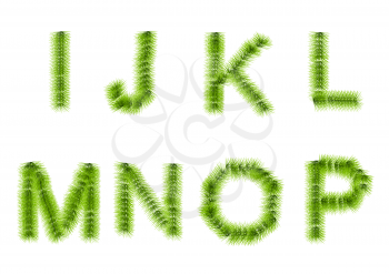 grass letters I, J, K, L, M, N, O, P isolated o a white background