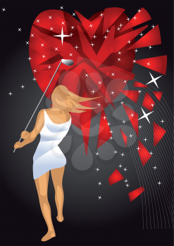 Royalty Free Clipart Image of a Woman Breaking a Glass Heart