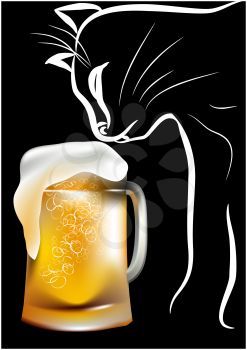Royalty Free Clipart Image of a Cat With a Beer