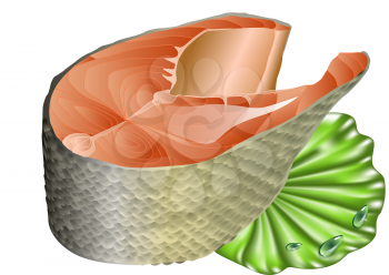 Royalty Free Clipart Image of Salmon on a Lettuce Leaf