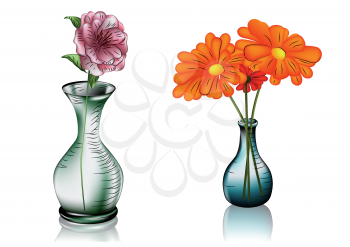 Royalty Free Clipart Image of Two Vases With Flowers