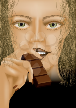 model eating chocolate