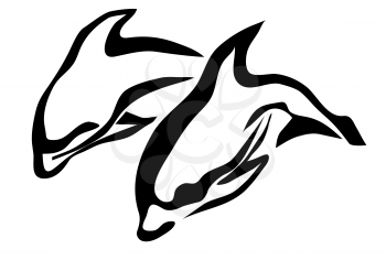 jumping dolphins. silhouette of two dolfins isolated on white