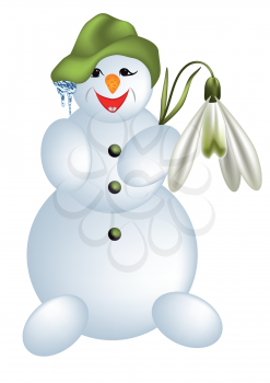 snow man with flower isolated on white