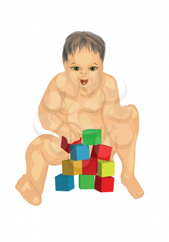 baby with cubes isolate on white background