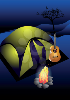 tent camping and bonfire. 10 EPS