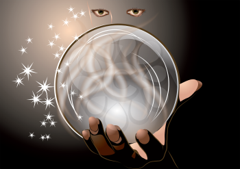 clairvoyant. abstract woman with magic ball on dark background