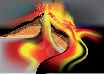 volcano in section. using mesh gradient
