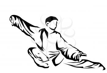 tai chi. silhouette of man isolated on whit background