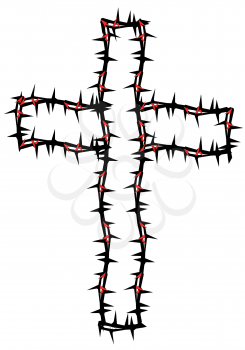 cross silhouette as crown of thorns isolated on white background
