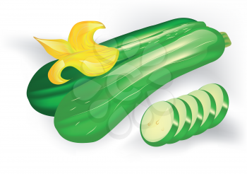 courgettes with flower on a white background