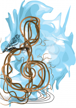 treble clef and bird. abstract musical background with treble clef