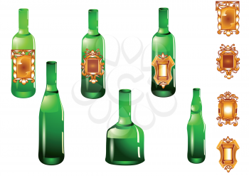 set of bottle and label isolated on white background