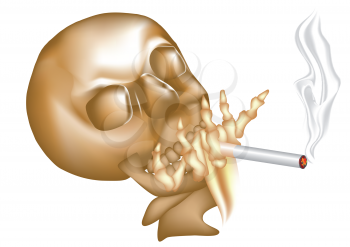 smoking cigarette. skull with cigarette in hand