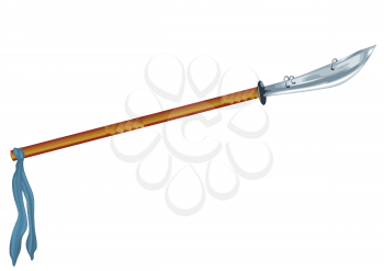 glaive with blue ribbon isolated on white