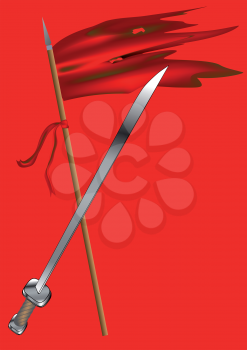 song of fallen. flag and sword on red background