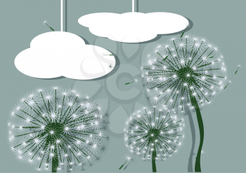 abstract dandelions and white clouds. 10 EPS