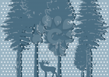 silhouette of a deer in the gray wood. abstract background