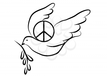 peace symbol with a dove on white background