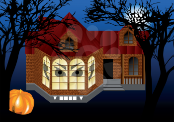 spooky house with pumkin. abstract helloween background