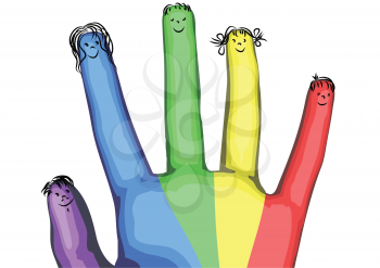 family. multicolor hand with abstract human faces