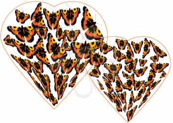 batterflys. two hearts with multicolor butterflys