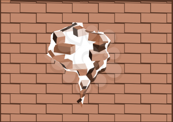 breaking walls. hole in a red brick wall