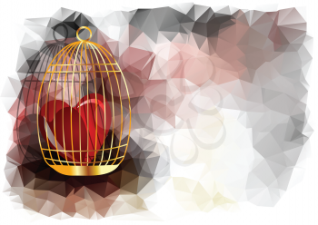 abstract heart in golden cage on multicolor background