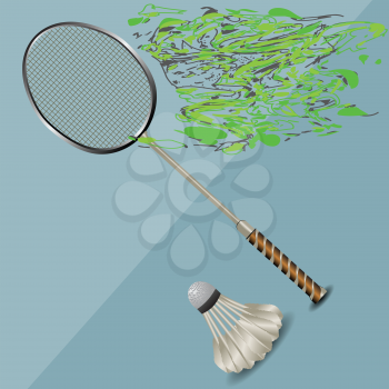 badminton racket and shuttlecock on abstract background