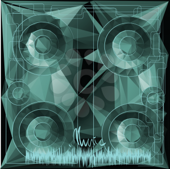 music. abstract bacground with triangular speakers and wave