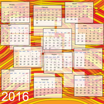 calendar 2016 on abstract multicolor background