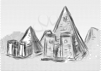 meroe pyramids. abstract sketch of meroe monumrnts