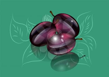 plums tree. abstract fruits on green background
