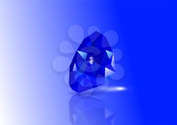 sapphires with reflection and light on blue background