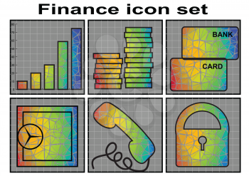 Finance icon set. Vector set of 6 multicolor finance icons